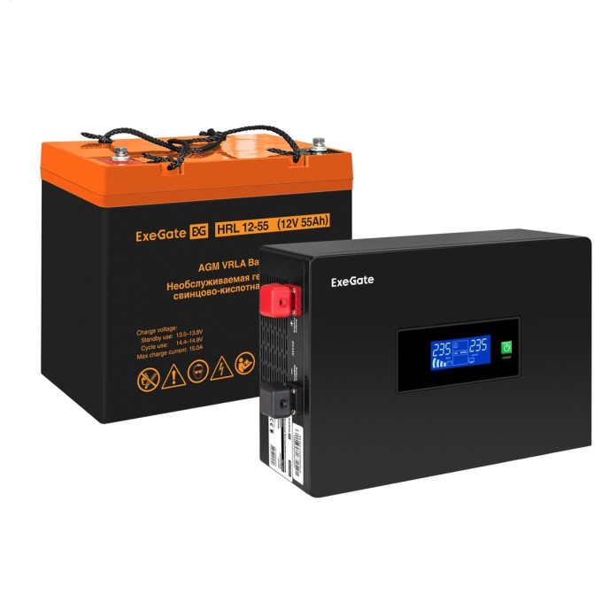 Комплект ИБП EXEGATE IDEALSINE SR-1000.LCD.2SH + батарея 55Aч, 1 шт EX297410RUS