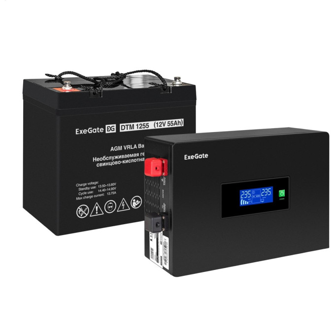 Комплект ИБП EXEGATE IDEALSINE SR-600.LCD.2SH + батарея 55Aч, 1 шт EX297388RUS